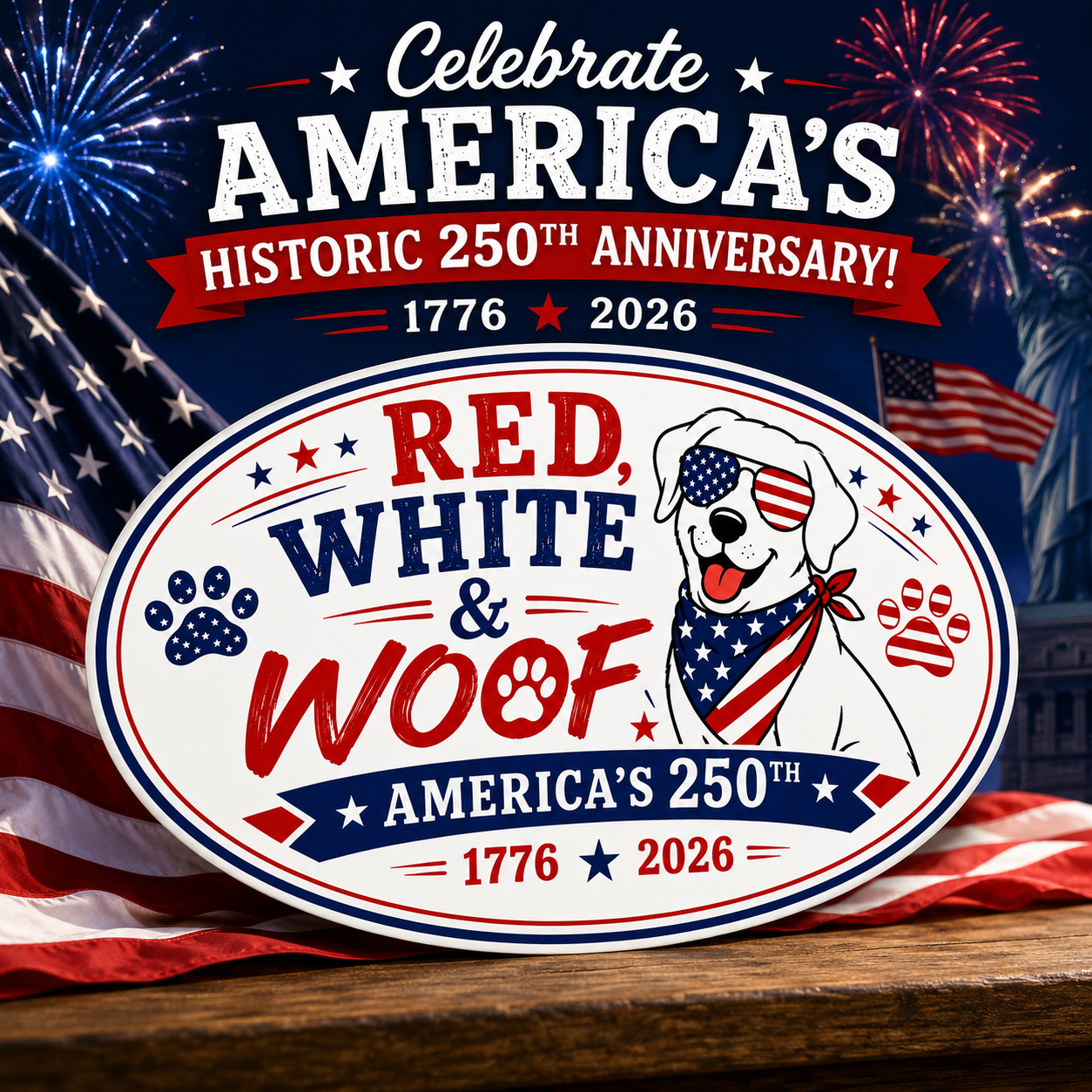 Red White & Woof America's 250th Anniversary Decal